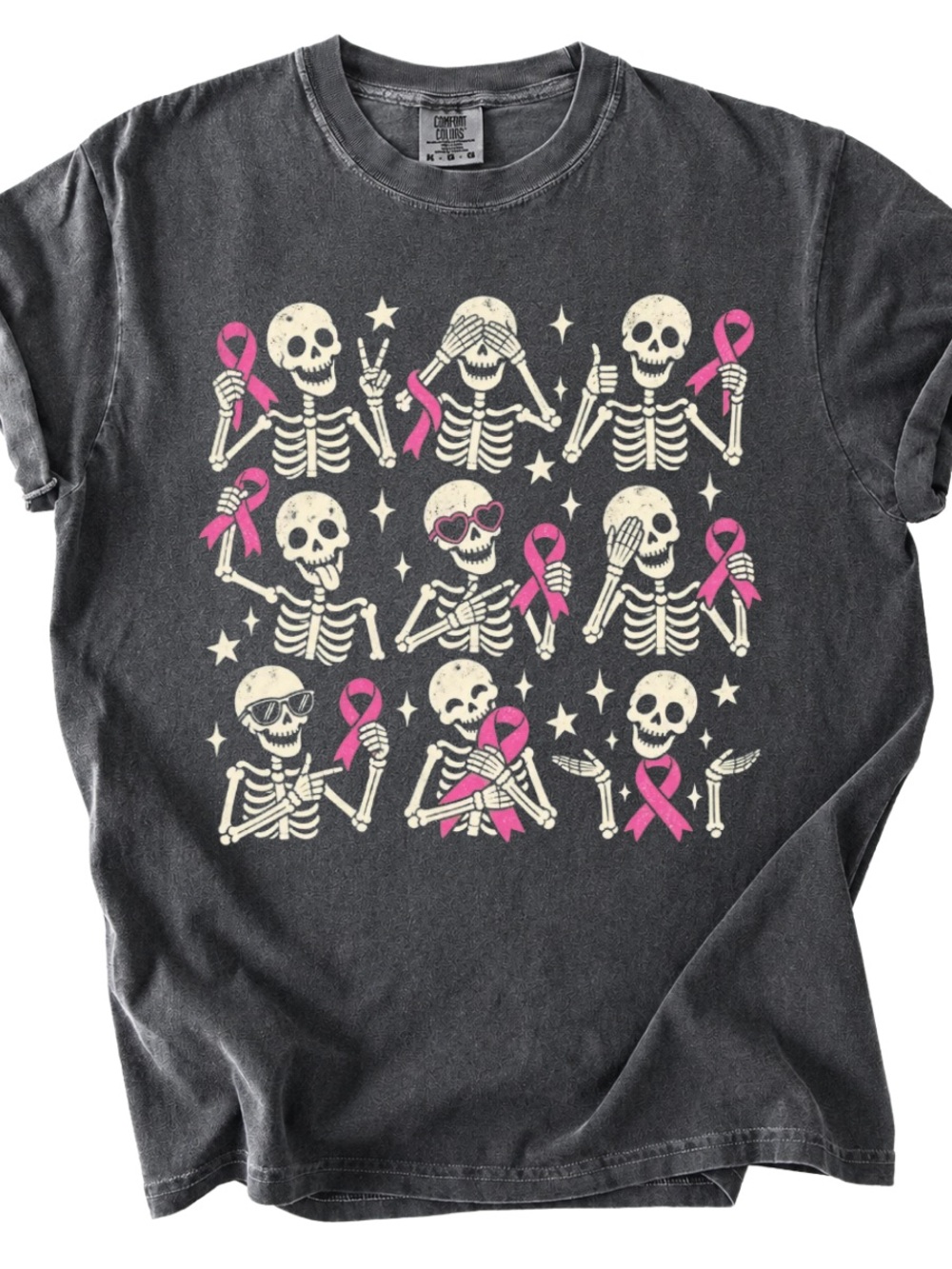 Pepper Graphic Skeleton Ribbon Tee - Pink Ribbon Design